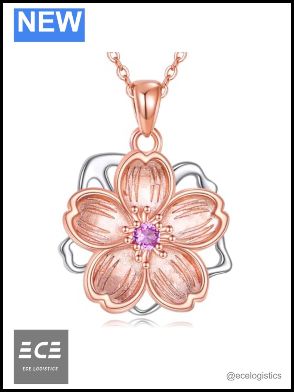 Sterling Silver Cherry Blossom Pendant Necklace Flower Jewelry